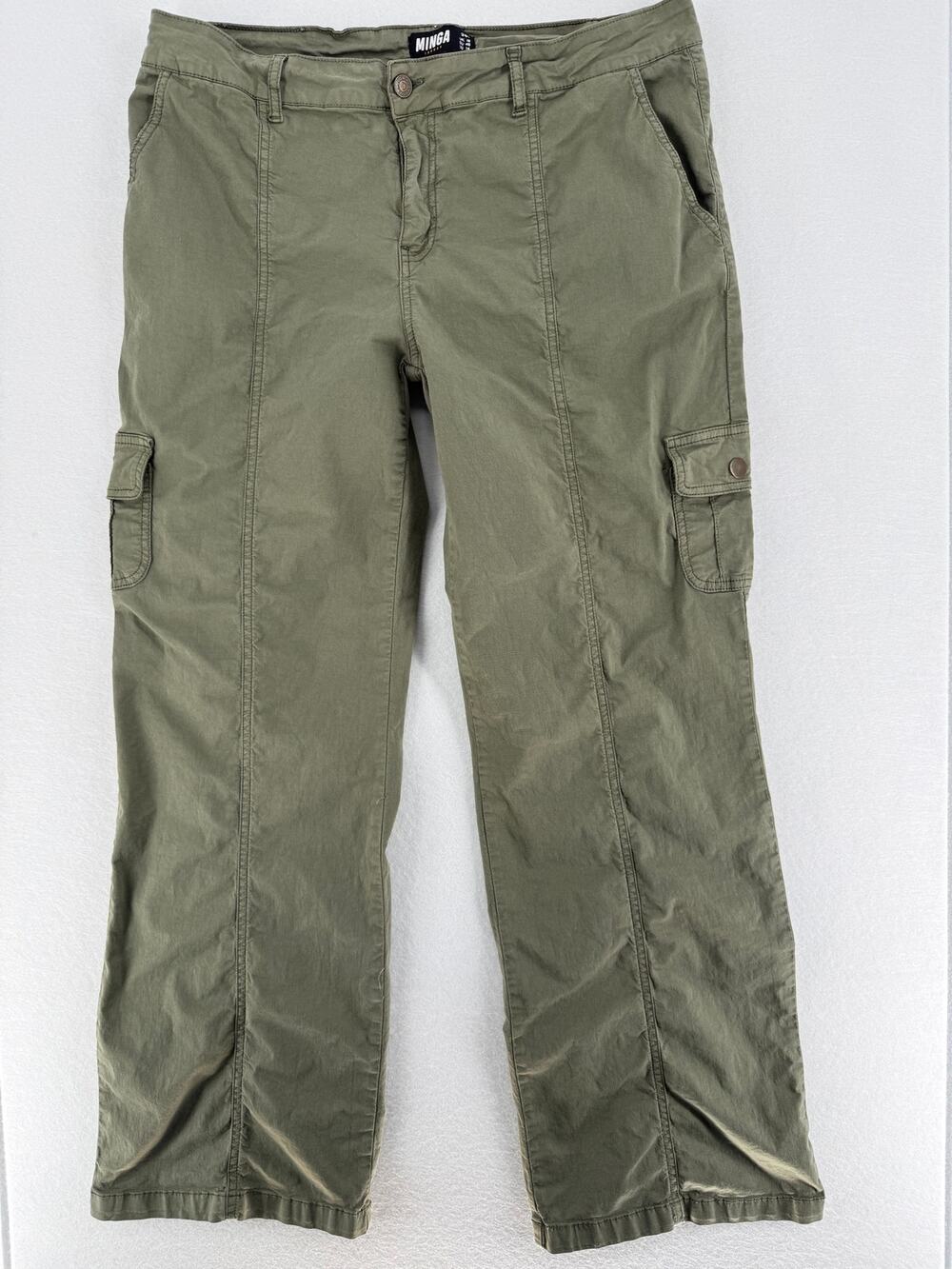 Minga London Cargo Pants Womens US 14 Olive Green Utility Y2K Straight Leg 38